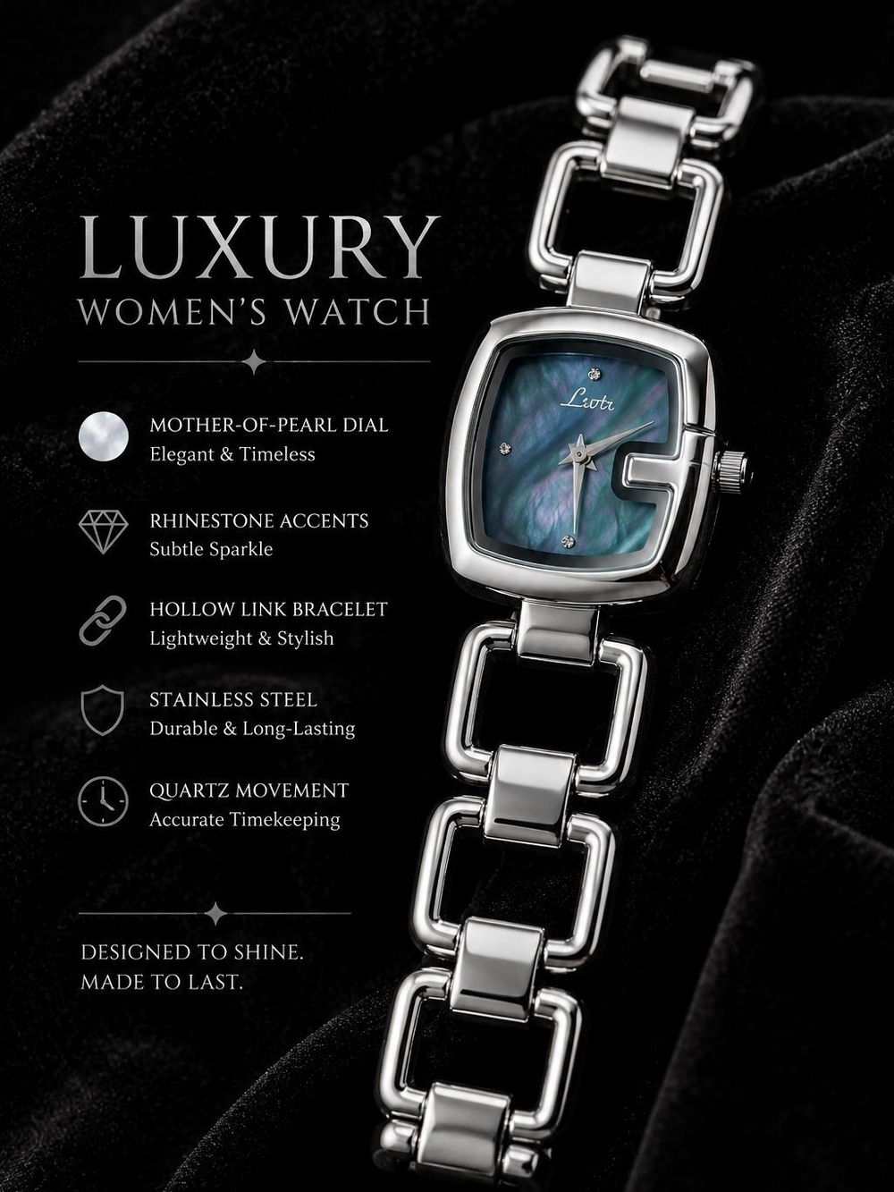 Silver Bracelet Watch with Blue Mother-of-Pearl Dial